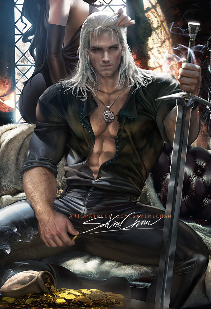 This is a pixiv picture whose title is 杰洛特 Witcher.