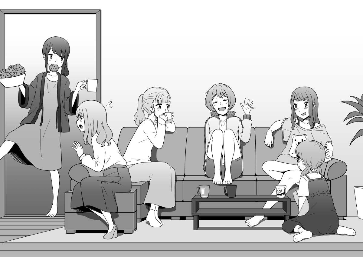 This is a pixiv picture whose title is シェアハウスの談話室.