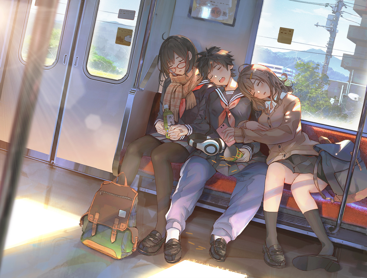 This is a pixiv picture whose title is いつも終点までいっちゃう3人.