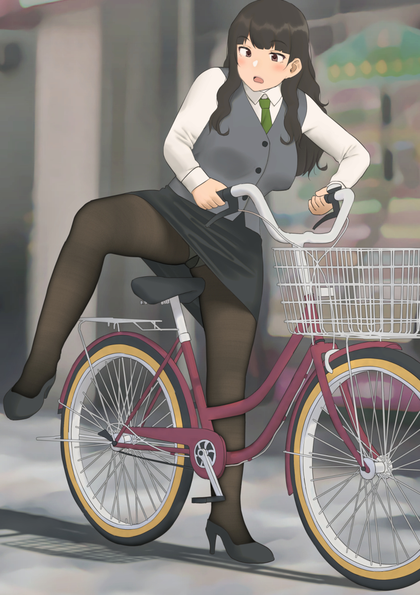 This is a pixiv picture whose title is 自転車タイツOLお姉さん.