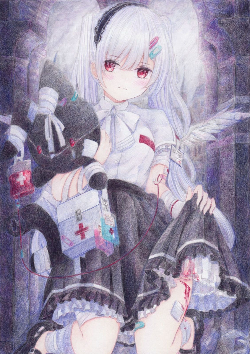 This is a pixiv picture whose title is 天使になりたい.