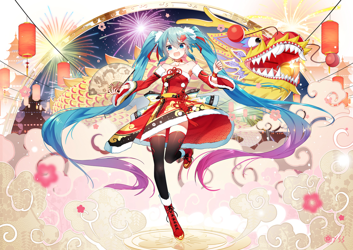 This is a pixiv picture whose title is miku 新年.