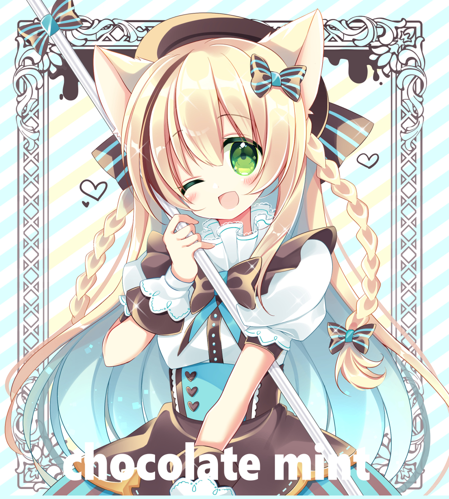 This is a pixiv picture whose title is チョコミントにゃんこ.