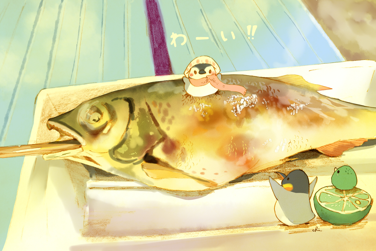 This is a pixiv picture whose title is 鮎塩焼き.