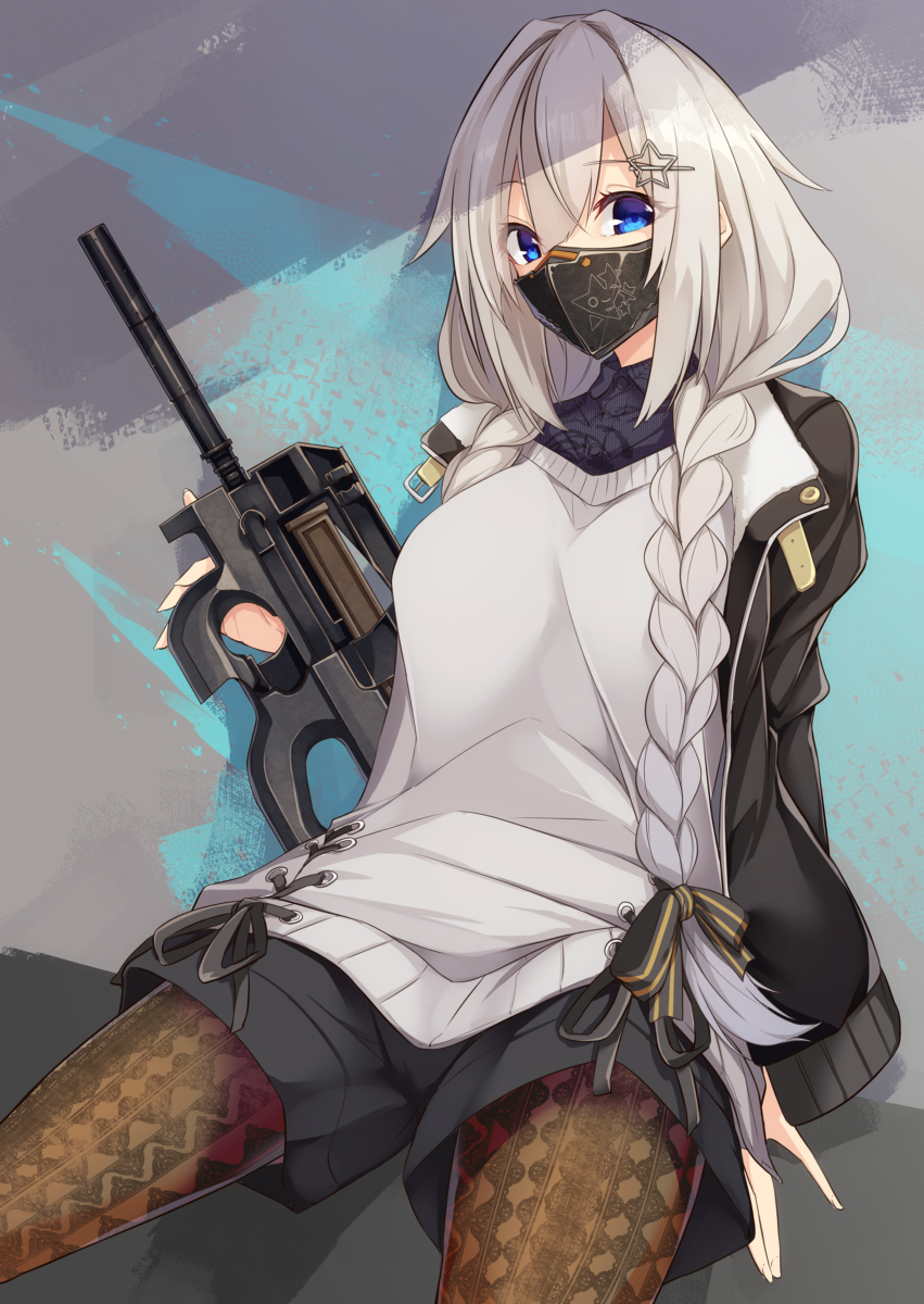 This is a pixiv picture whose title is 銃とマスクと紲星あかり.