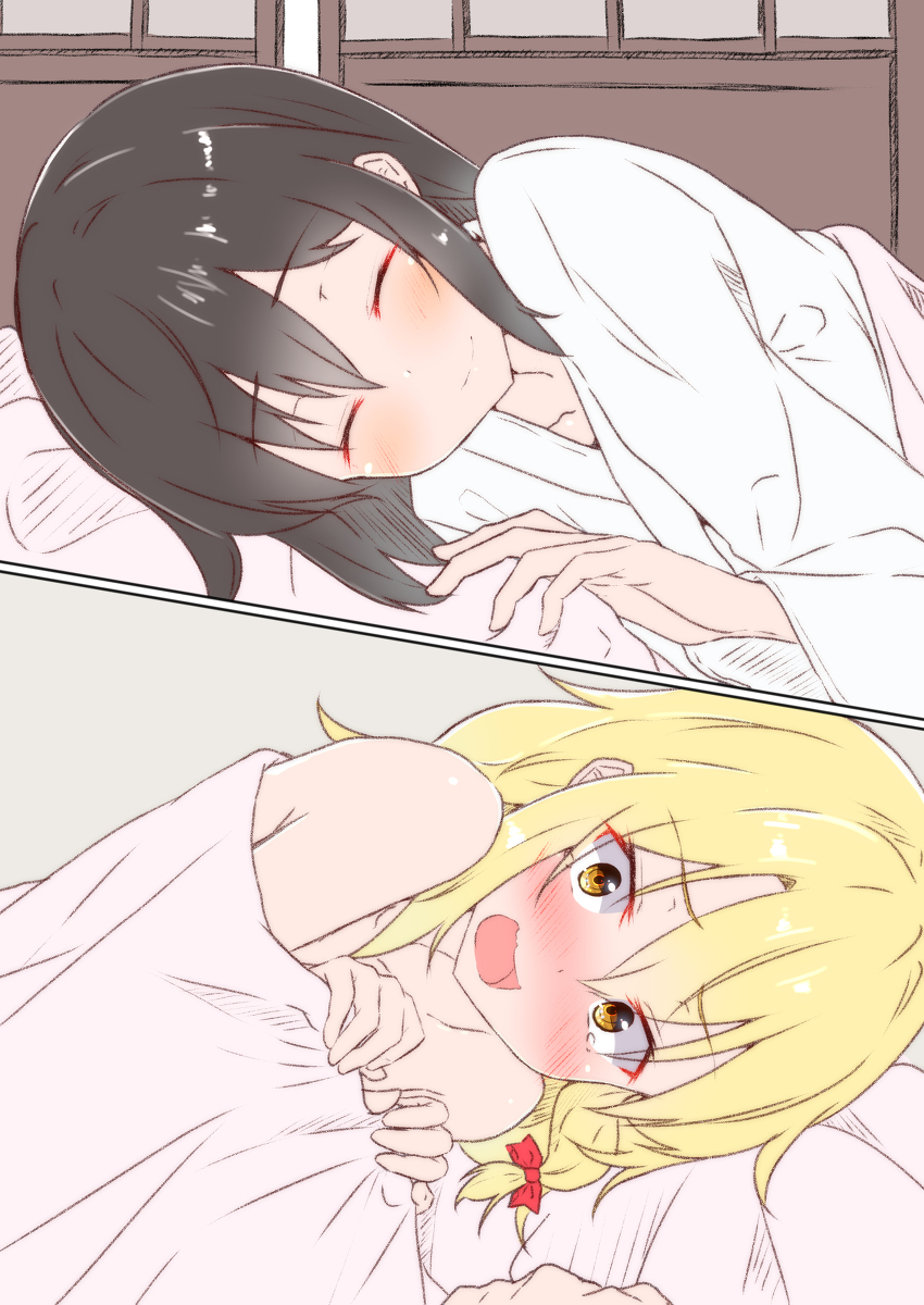 This is a pixiv picture whose title is レイマリ落書き.