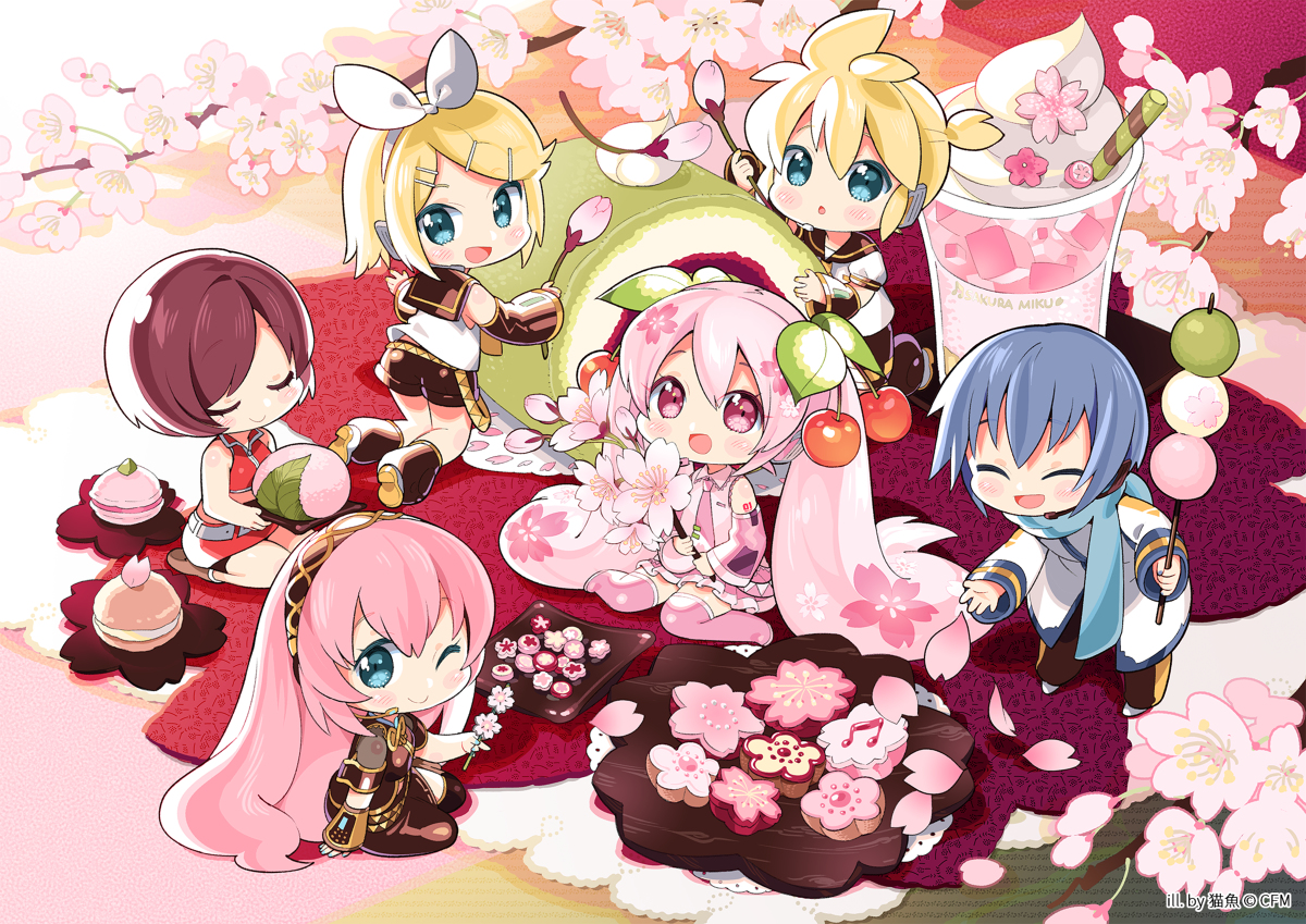 This is a pixiv picture whose title is 桜ミク×アニメイトカフェ.