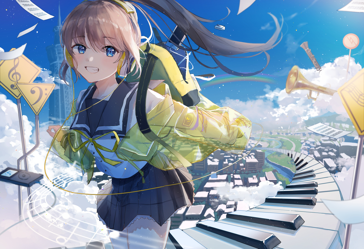 This is a pixiv picture whose title is 音楽のあふれる町.