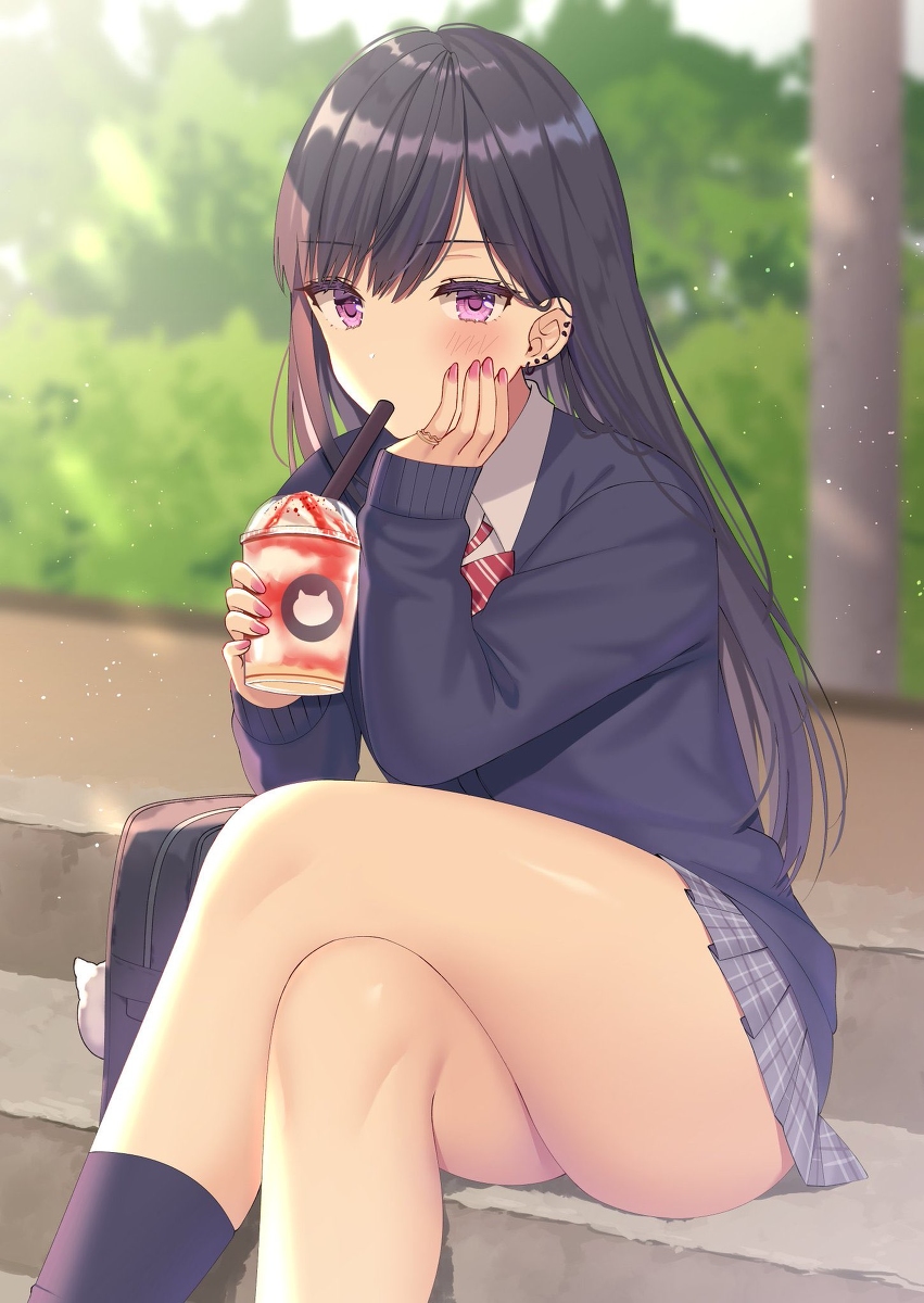 This is a pixiv picture whose title is 黒髪ギャル.