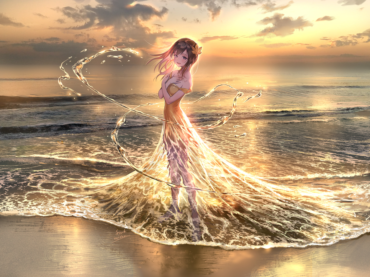 This is a pixiv picture whose title is 夕波のドレス.