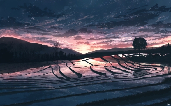 This is a pixiv picture whose title is 流水入稻田.