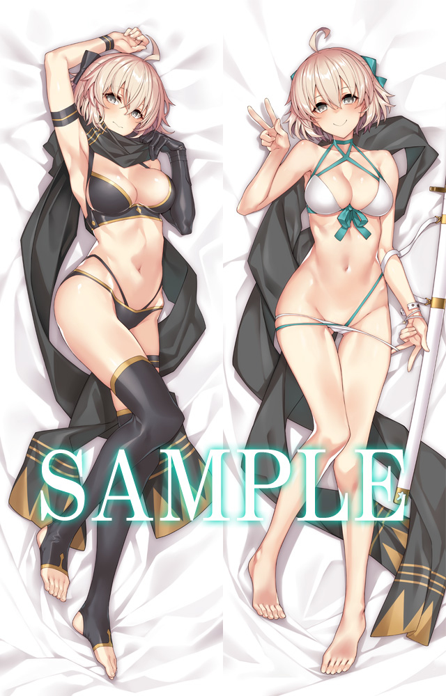 This is a pixiv picture whose title is 水着沖田さん抱き枕カバー.