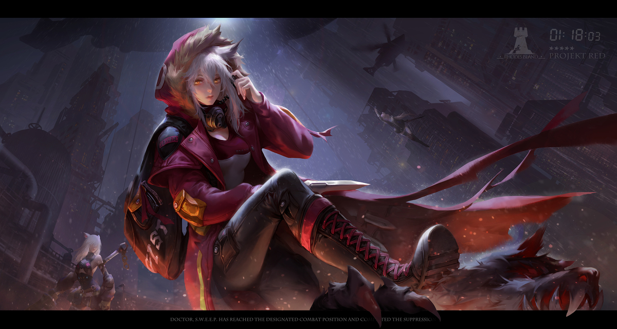 This is a pixiv picture whose title is 明日方舟_红 sweep.