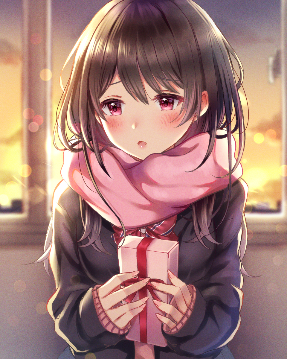 This is a pixiv picture whose title is 「その…チョコ、受け取ってくれますか…？」.