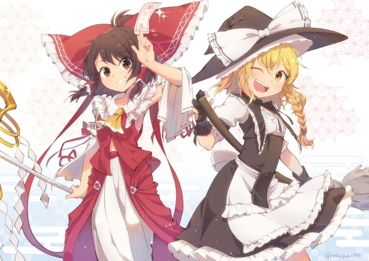 This is a pixiv picture whose title is 霊夢と魔理沙　ふしげんTODR面白いです.