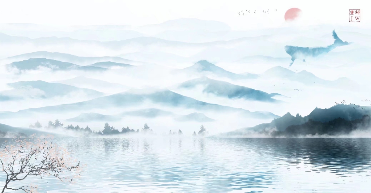 This is a pixiv picture whose title is 云墨飞鲸图.