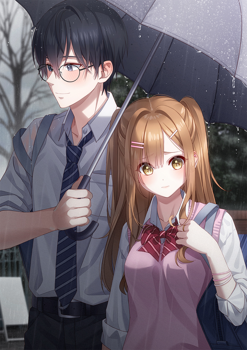 This is a pixiv picture whose title is 優等生くん☂️ギャルちゃん.