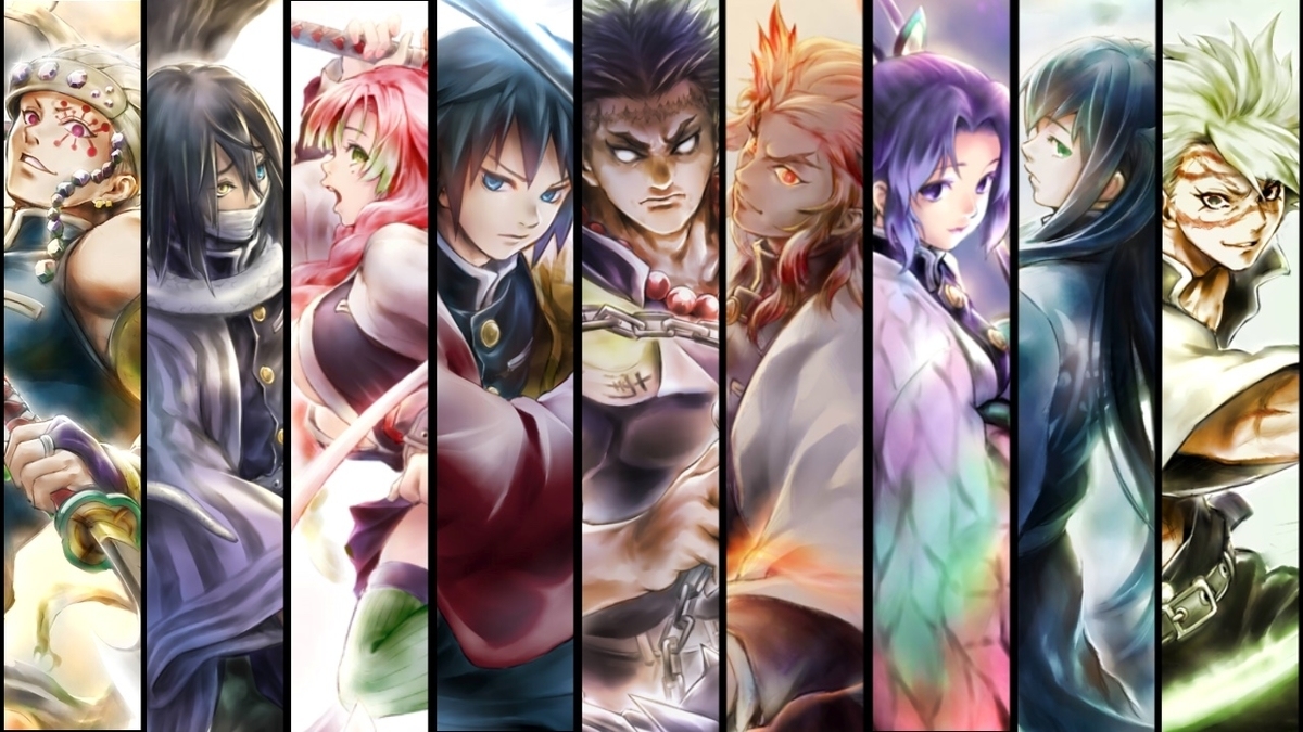 This is a pixiv picture whose title is 鬼滅の刃　柱全員描いてみた。.