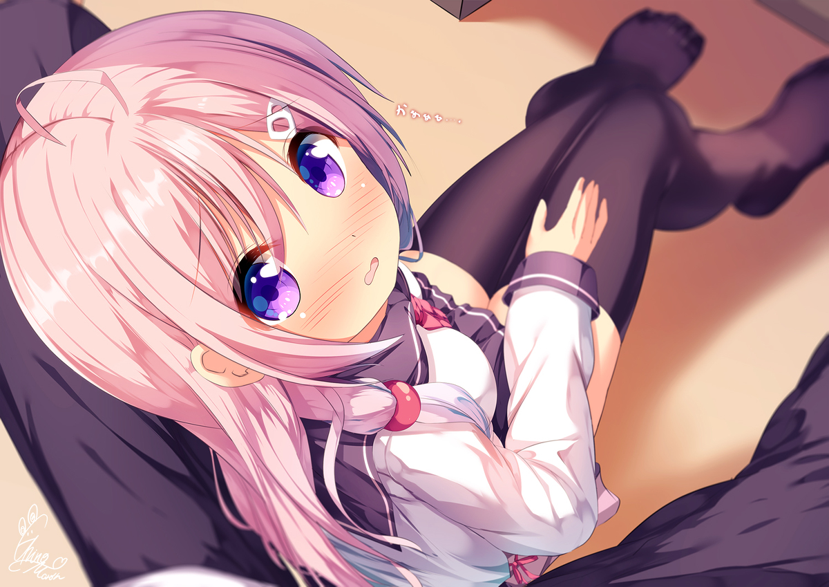 This is a pixiv picture whose title is 股に座ったら腰に硬いものが当たって恥ずかしくなる展開すごい好き.