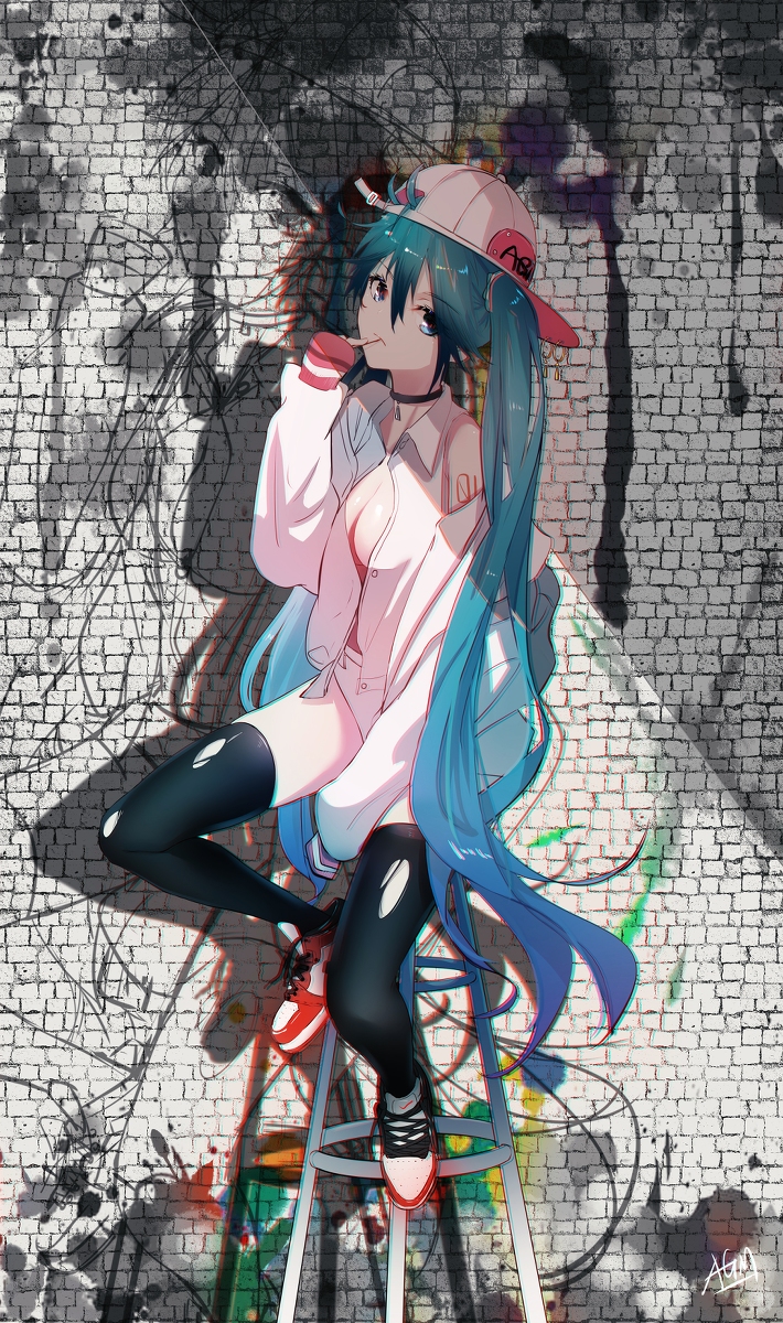 This is a pixiv picture whose title is miku  ，街头风.