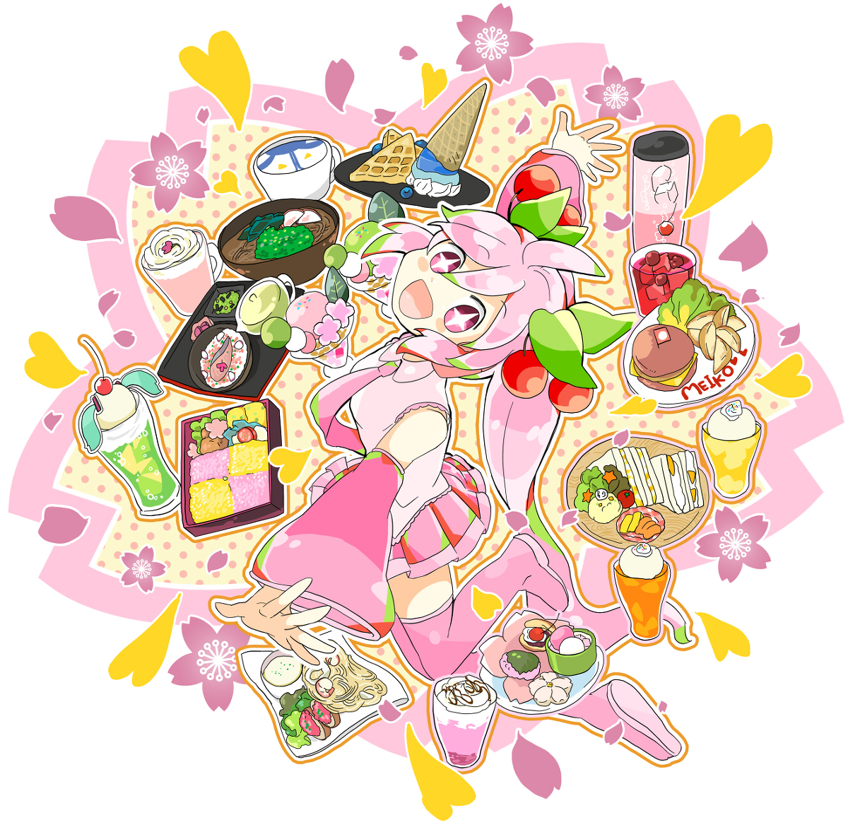 This is a pixiv picture whose title is 🌸桜ミク×アニメイトカフェ🌸.