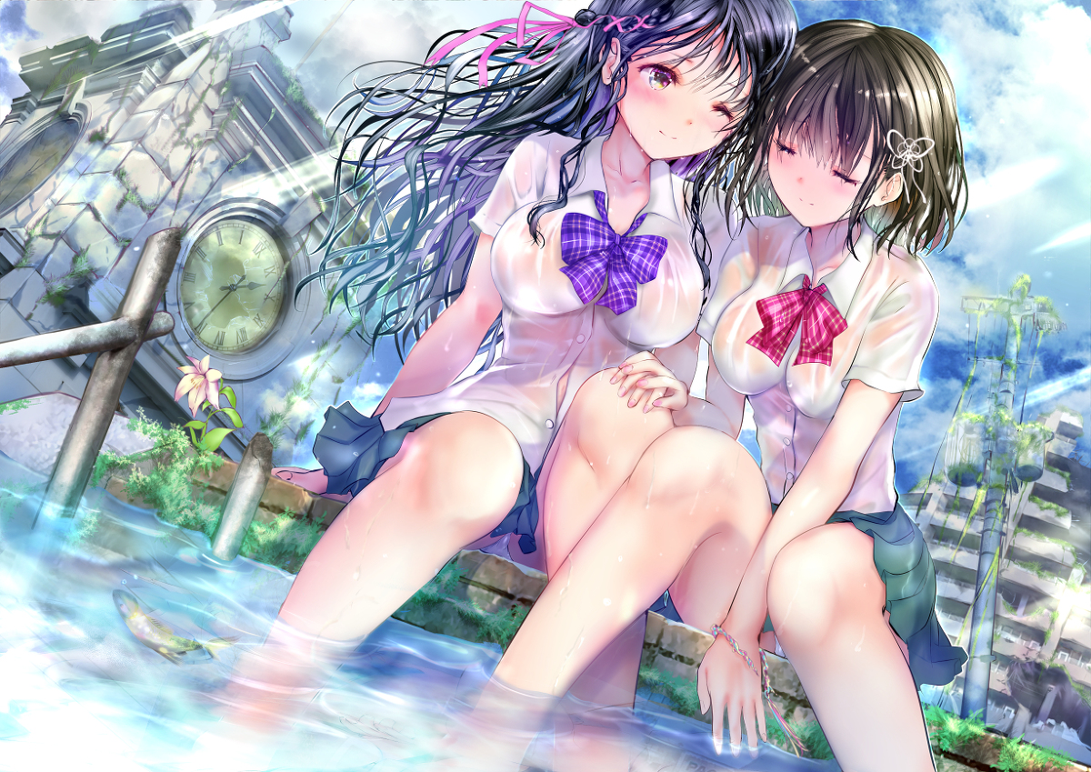 This is a pixiv picture whose title is 沈む世界に百合は咲く.