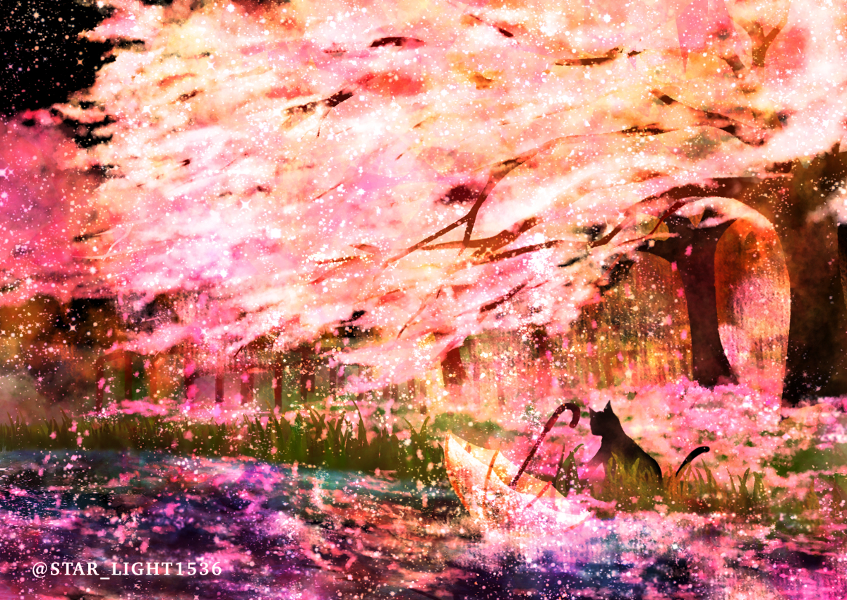 This is a pixiv picture whose title is 夜桜流し.
