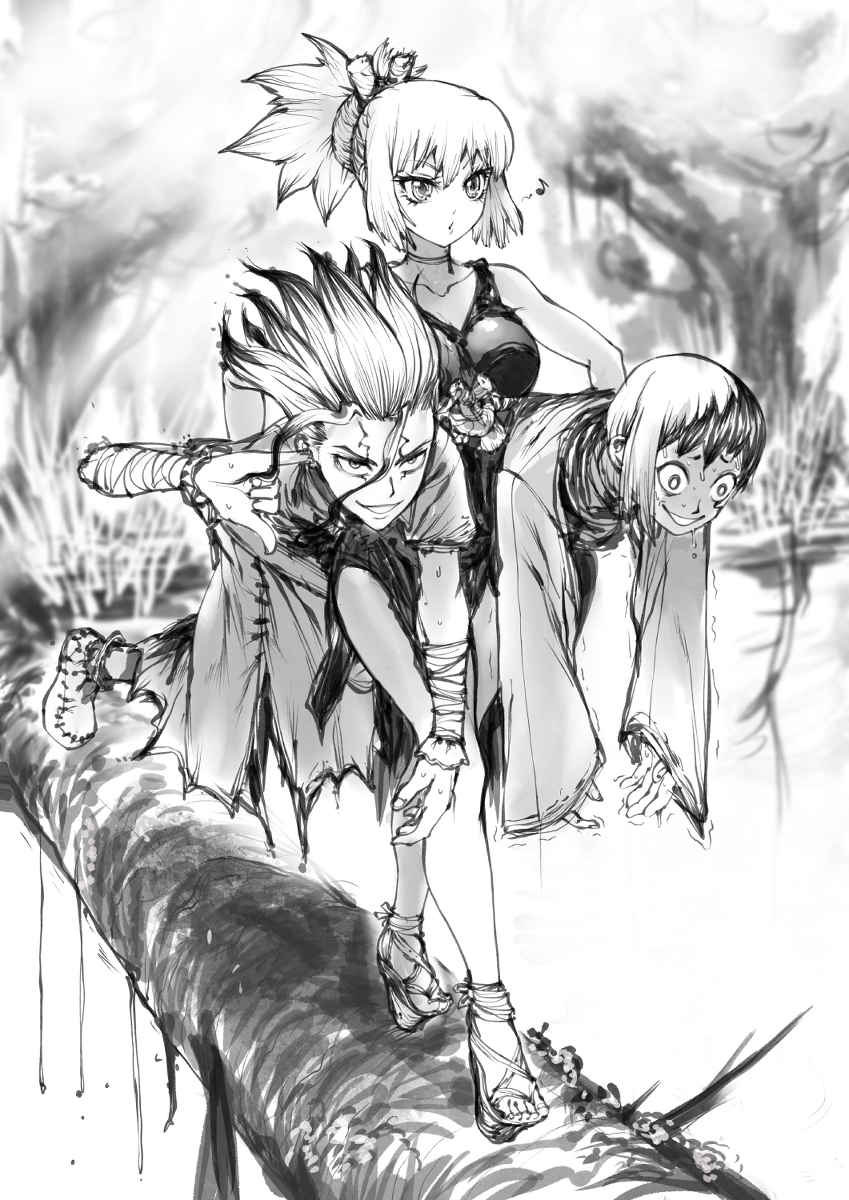 This is a pixiv picture whose title is Kohaku, Senku & Gen.