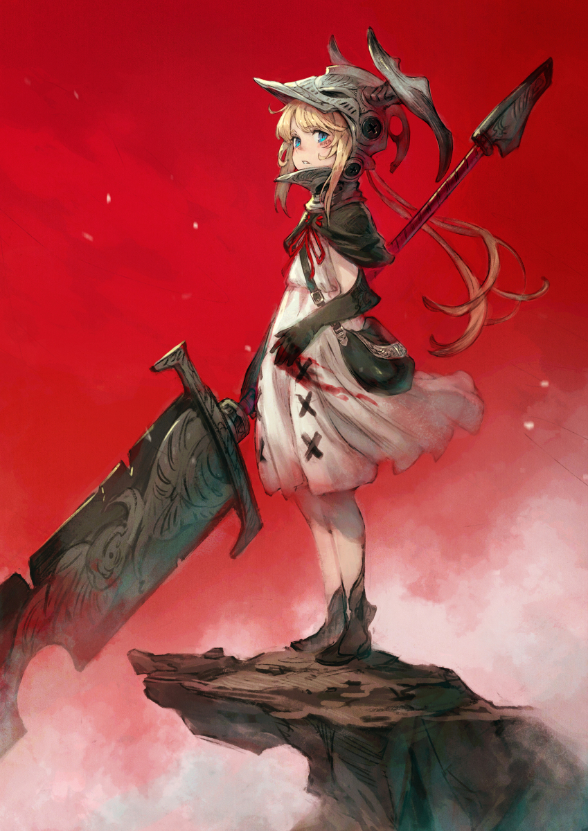 This is a pixiv picture whose title is か弱い甲冑少女.