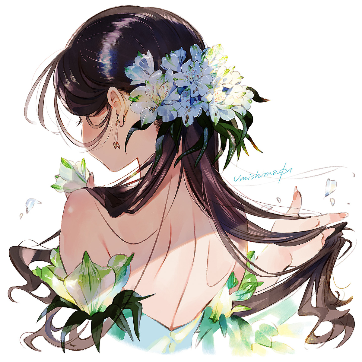This is a pixiv picture whose title is 花飾り　百合水仙.