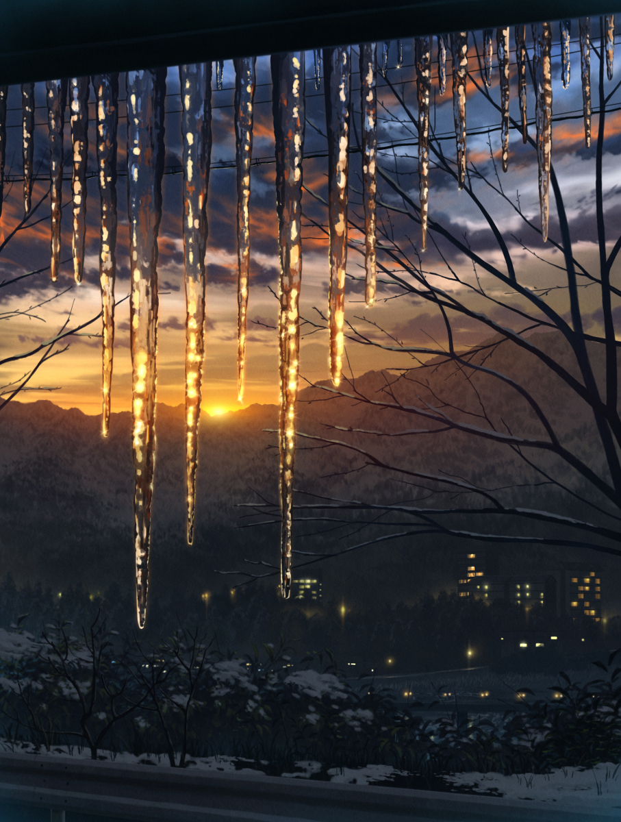 This is a pixiv picture whose title is 冬の暮と氷柱.