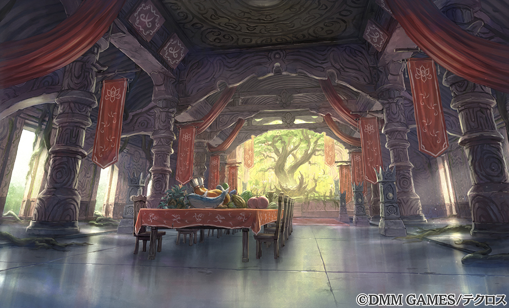 This is a pixiv picture whose title is ［仕事絵］あやかしランブル！_古代王城内部（バレンタイン）.