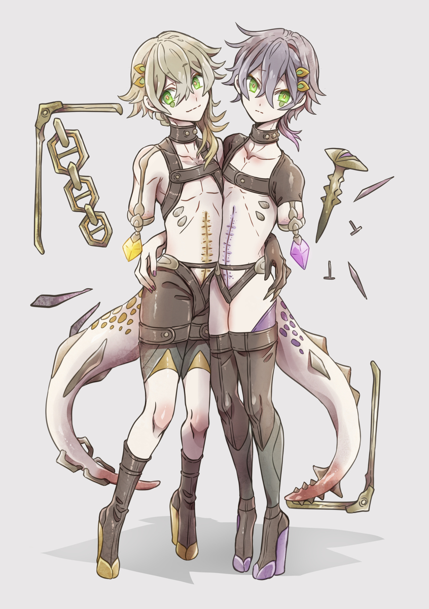 This is a pixiv picture whose title is 束縛の双子草獣：ネイル、フレーム.