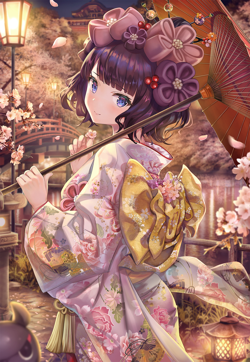 This is a pixiv picture whose title is 夜桜お栄.