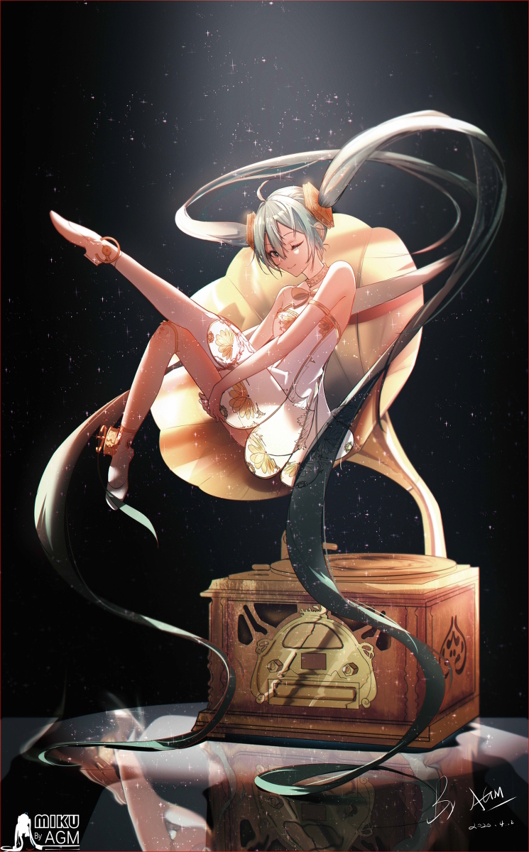 This is a pixiv picture whose title is miku  留声机.