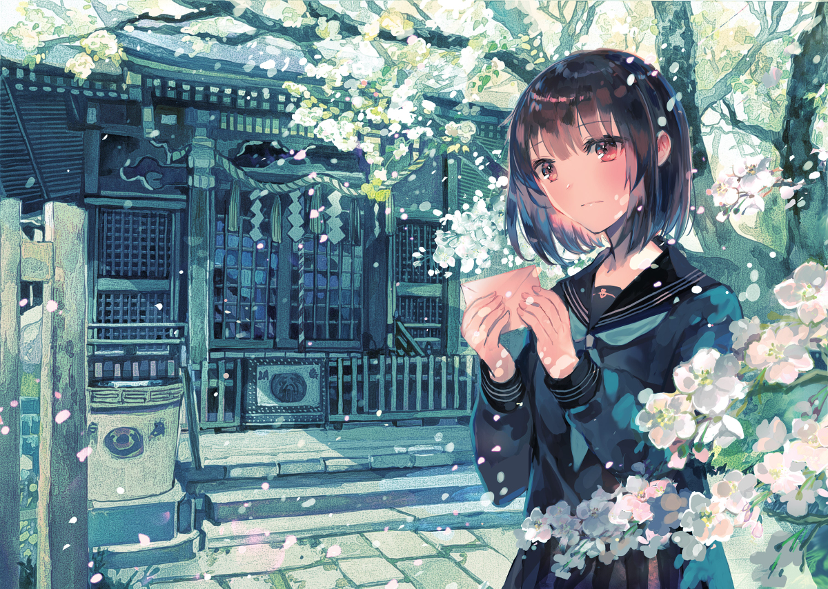 This is a pixiv picture whose title is 渡せない恋文（中央線沿線少女）.