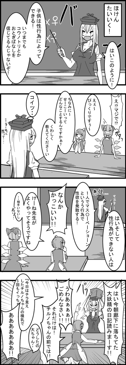 This is a pixiv picture whose title is 東方大体四コマ漫画.