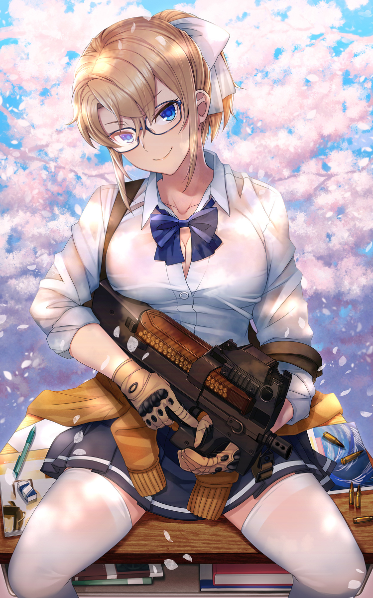 This is a pixiv picture whose title is 桜と眼鏡とＰ90.
