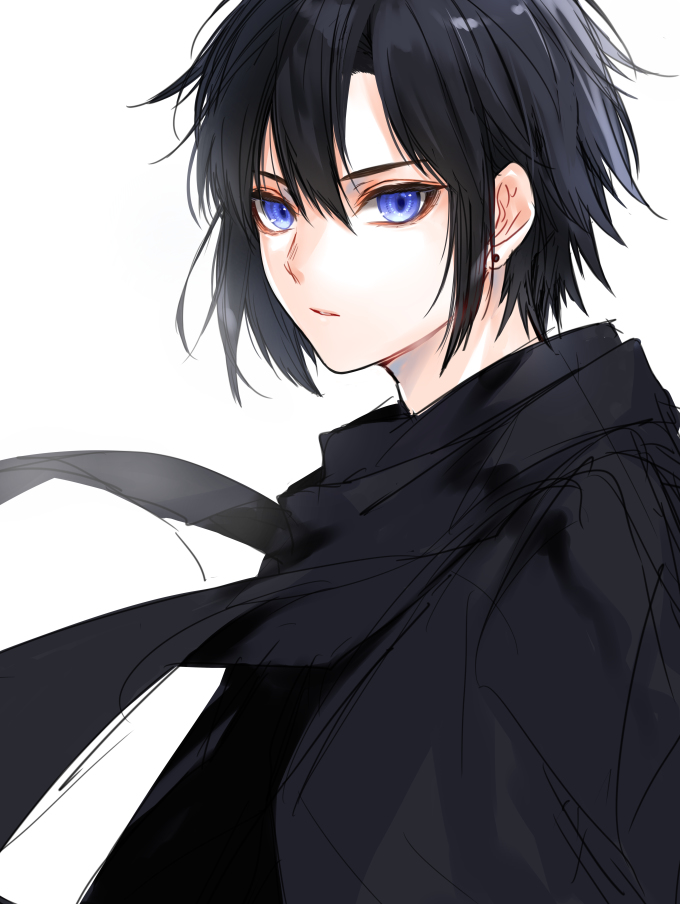 This is a pixiv picture whose title is 黒と青.