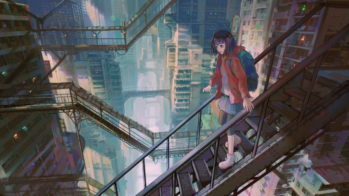 This is a pixiv picture whose title is 高層街.