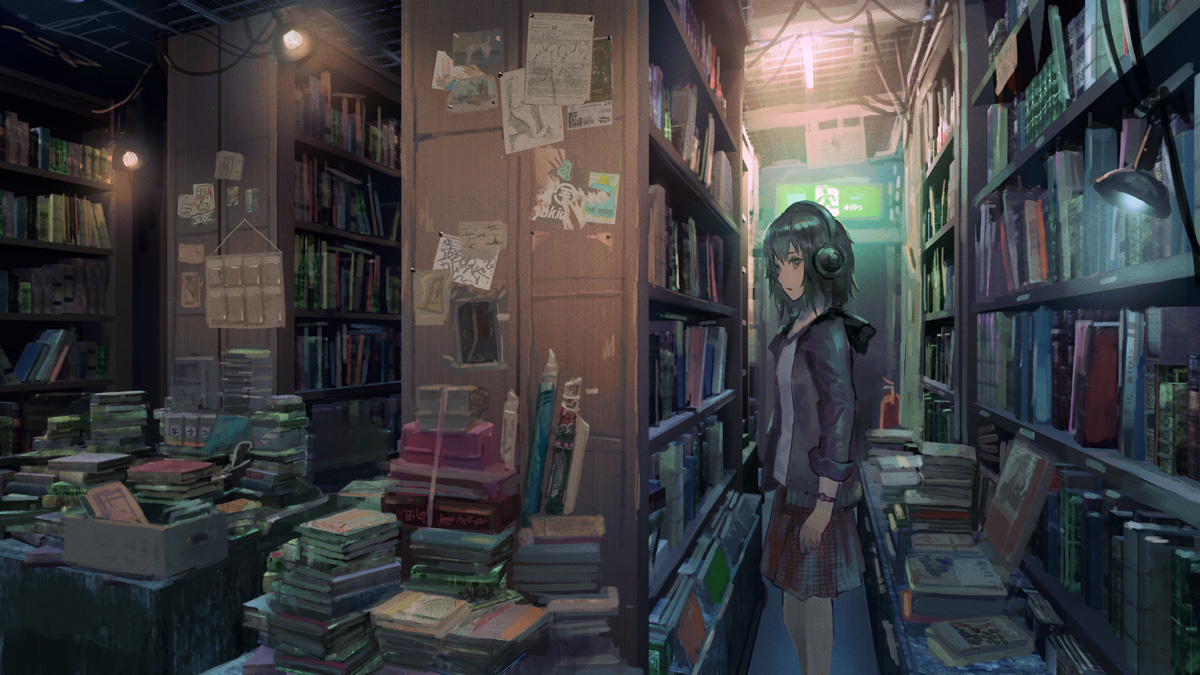 This is a pixiv picture whose title is bookstore.