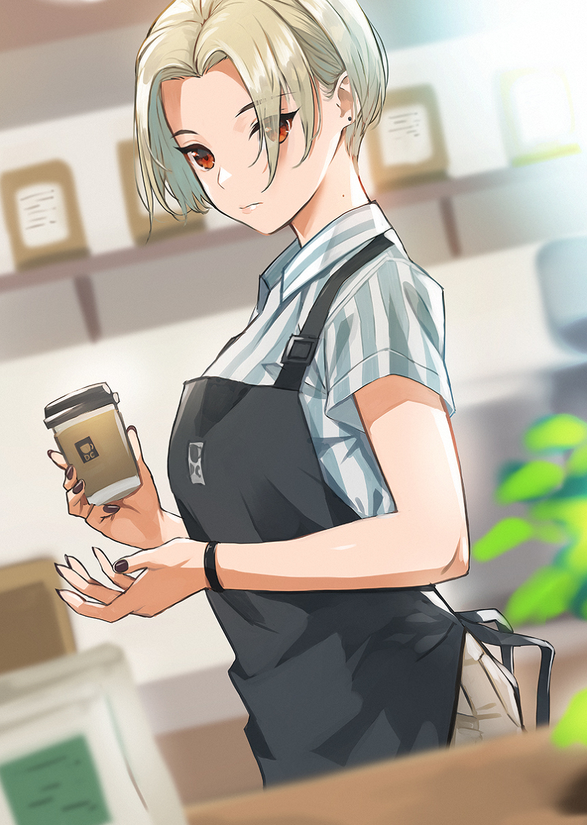 This is a pixiv picture whose title is 全然笑ってくれないコーヒー屋の店員さん.