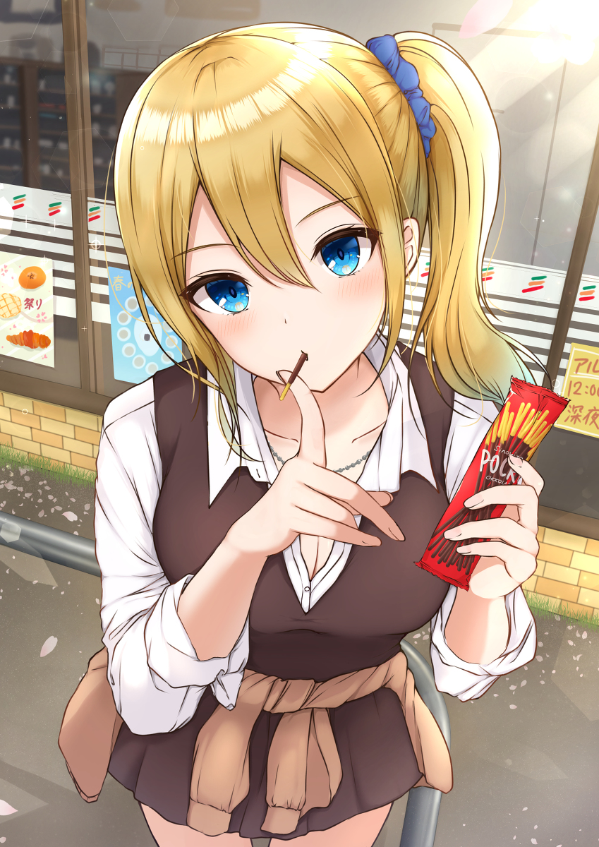 This is a pixiv picture whose title is 早坂とポッキーゲーム.