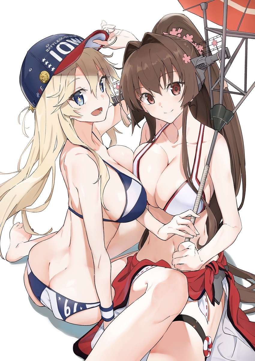 This is a pixiv picture whose title is 【艦これ7周年】アイオワ 大和！！！！！！！.