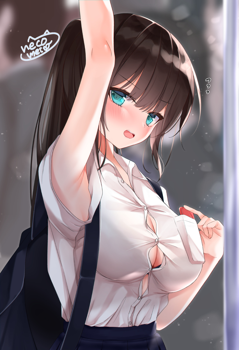 This is a pixiv picture whose title is 「お、おはよう…同じ車両なんて奇遇だね！！！」.