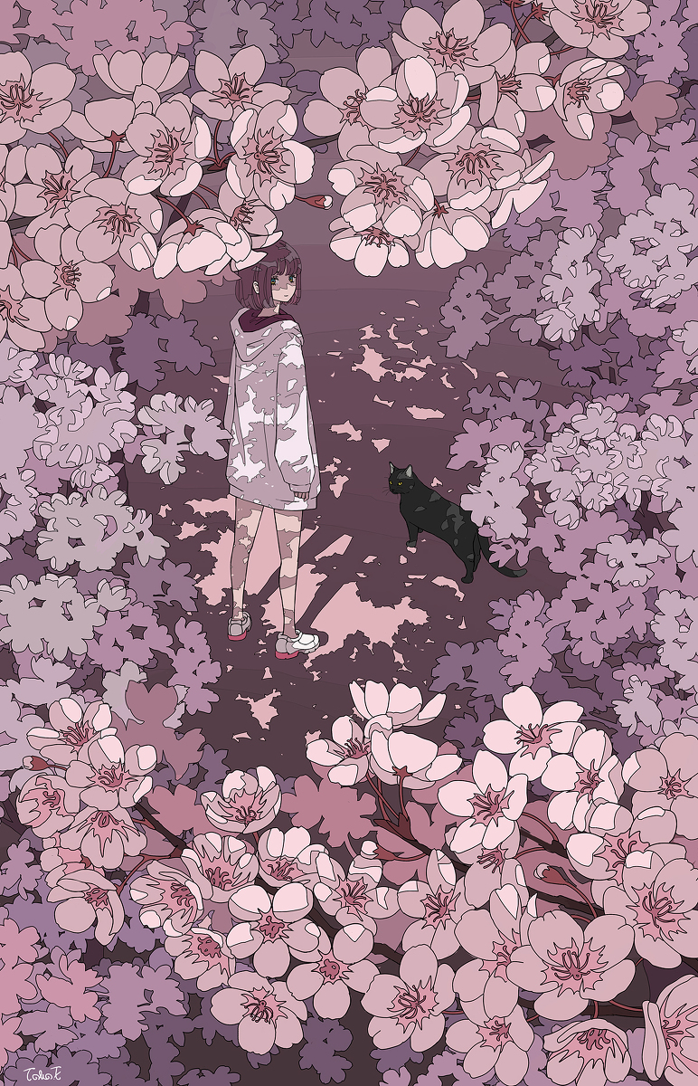 This is a pixiv picture whose title is 夜桜.