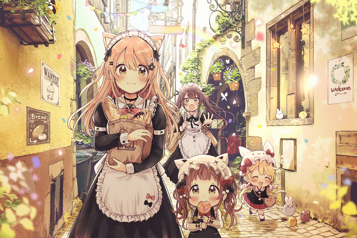 This is a pixiv picture whose title is 猫耳メイドと路地裏さんぽ.
