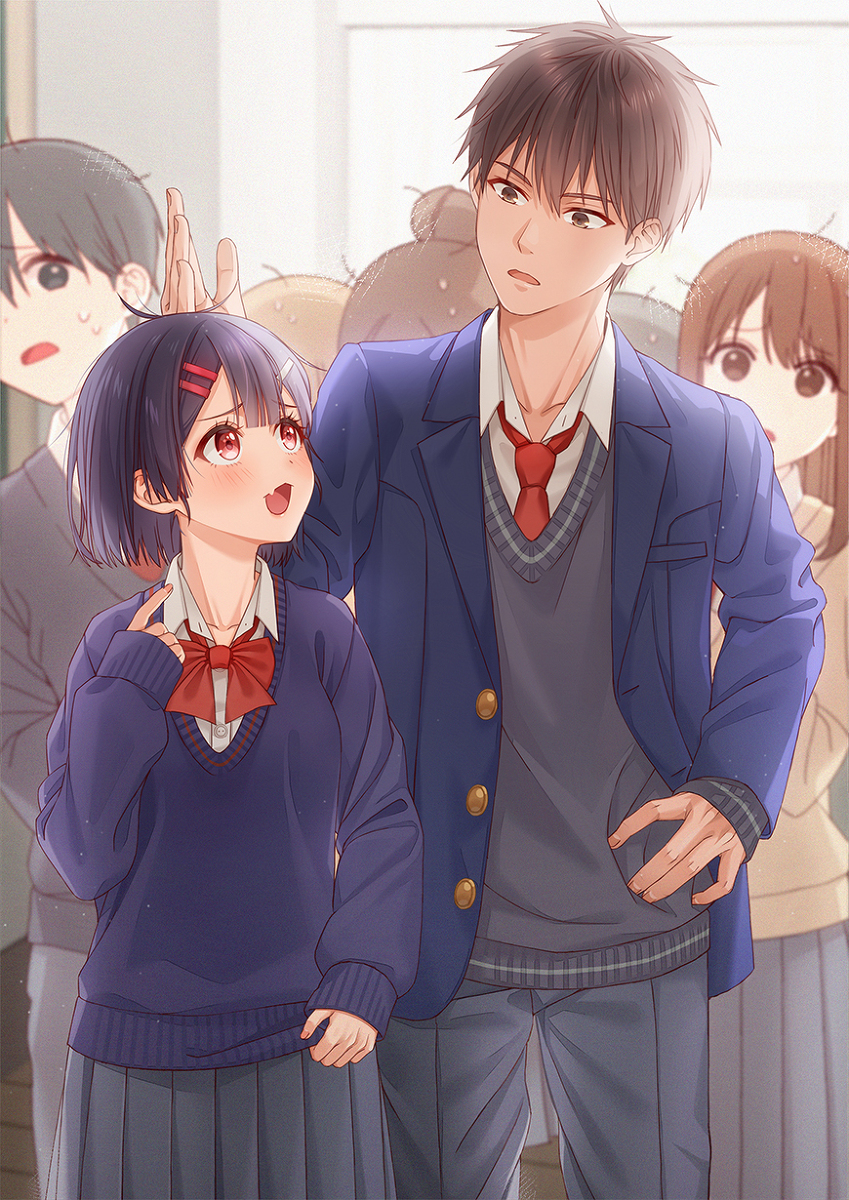 This is a pixiv picture whose title is ドジっ子の女の子とつっこむ男の子.