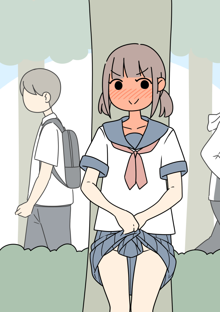 This is a pixiv picture whose title is 校外でノーパンチャレンジ.