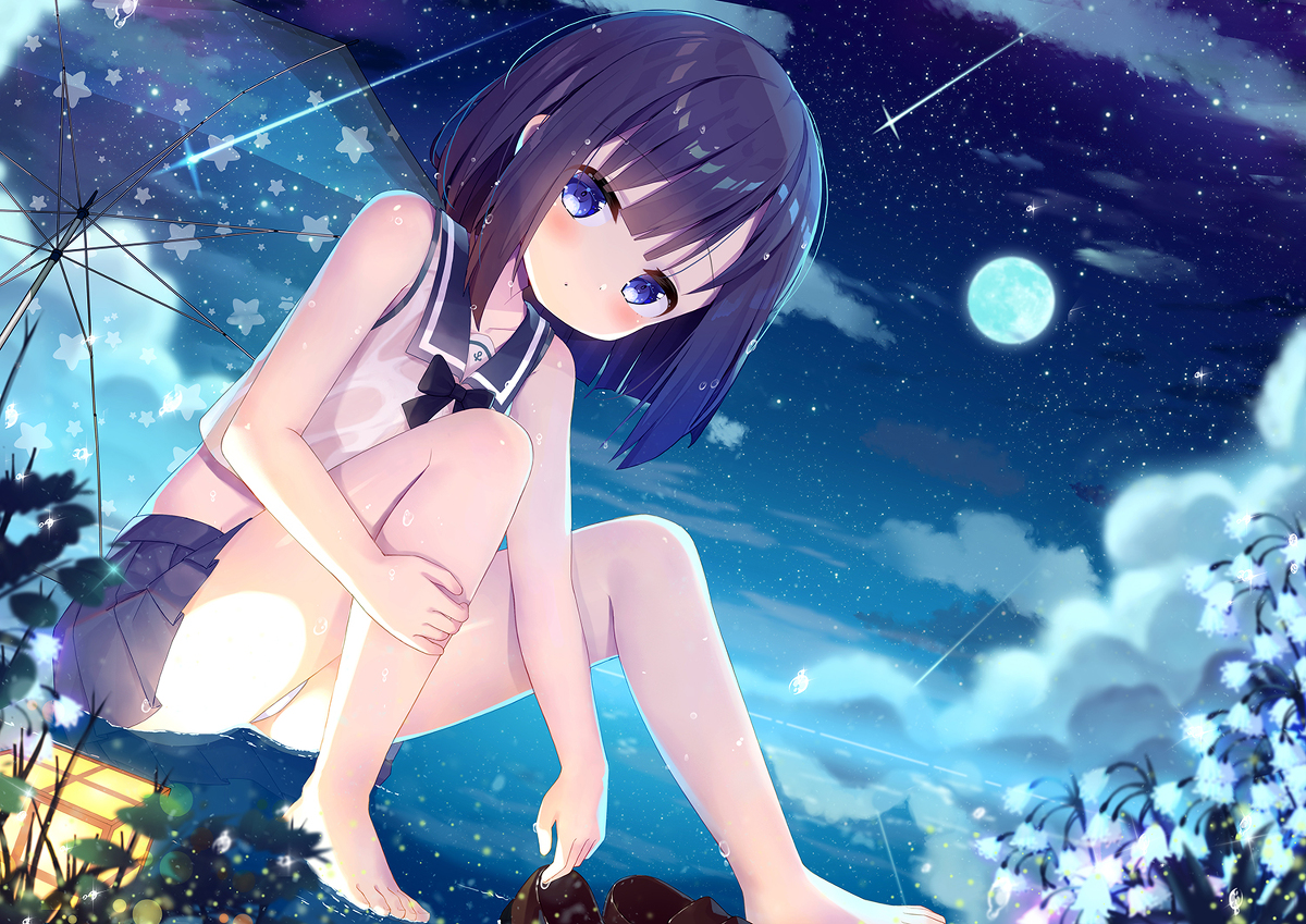 This is a pixiv picture whose title is 雨後の夜と水平線の上で（フユちゃん）.